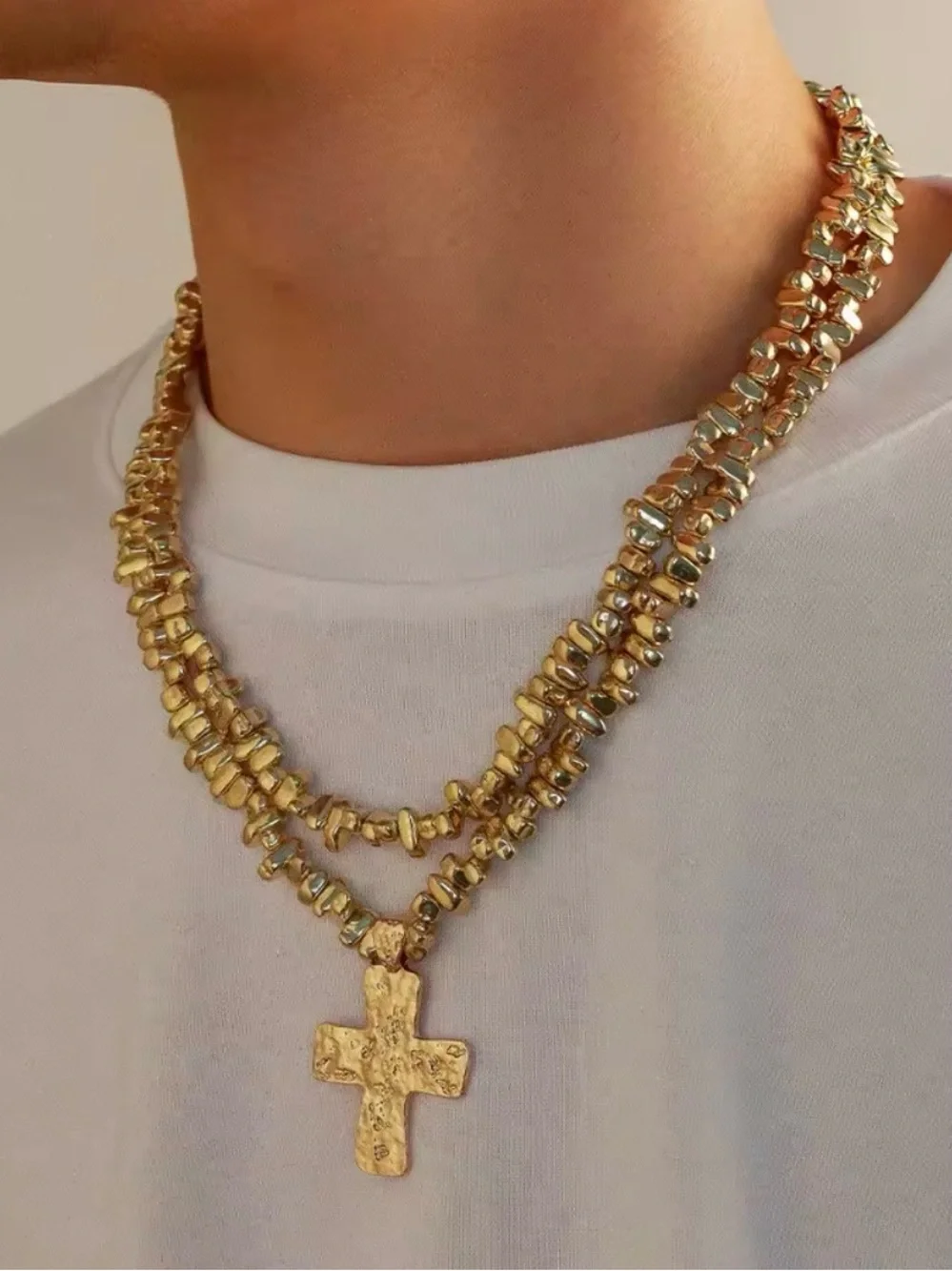 Gold-Tone Layered Cross Necklace Set